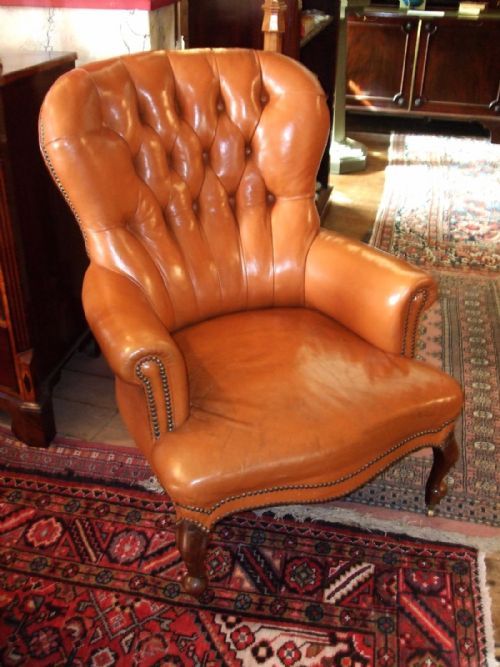 19thc leather upholstered club arm chair