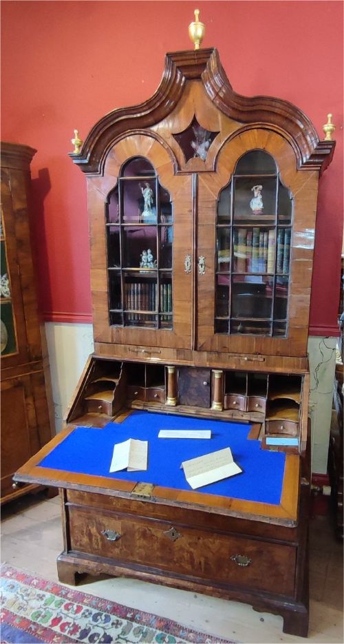 superb early 18thc walnut bureau bookcase