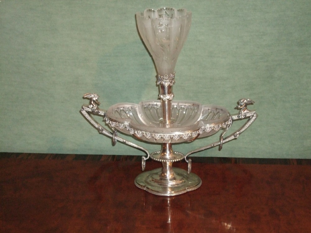 edwardian walker hall silver plated crystal glass table centre