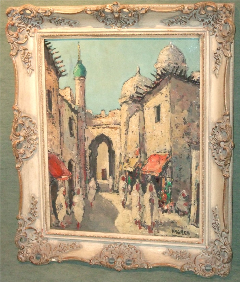 1930s oil on canvas old tangiersigned marco and inscribed in pencil on rear of frame