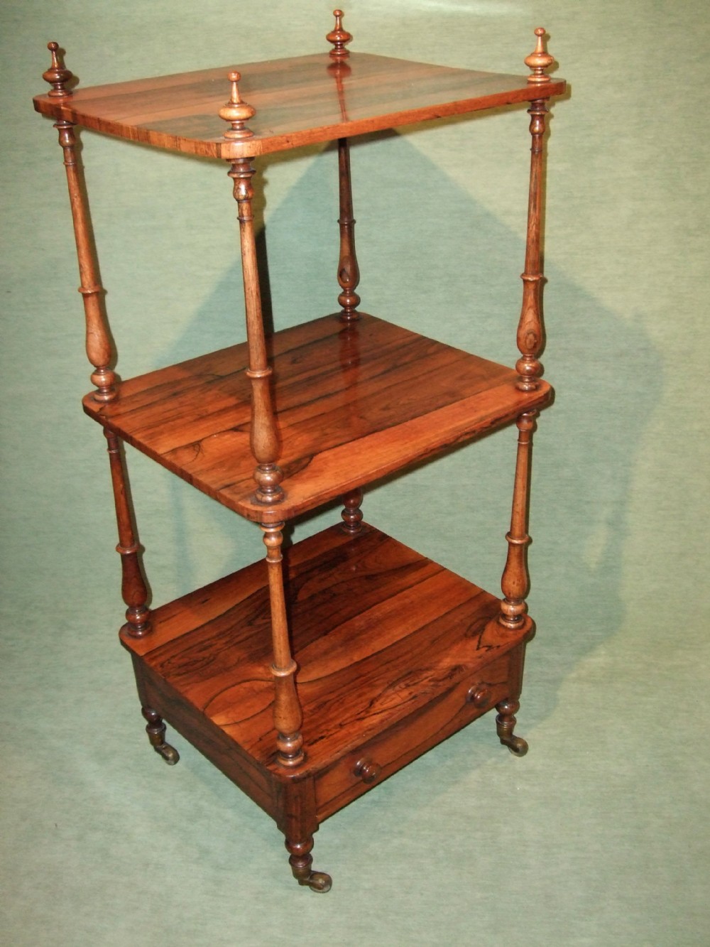 early victorian 3 tier rosewood whatnot with drawer