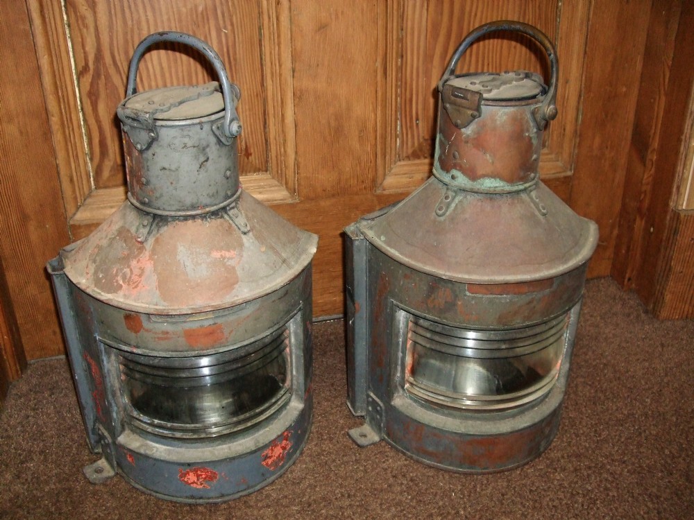 pair of early 20thc bow port copper ships lanterns
