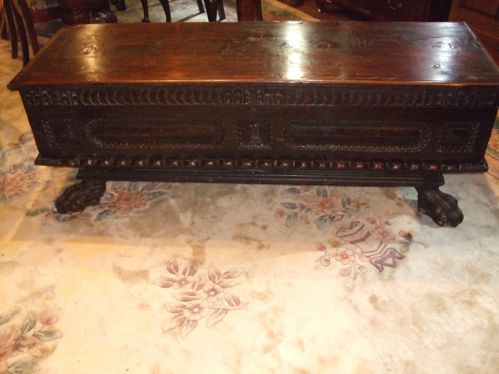 17th century italian cassone coffer superb carving with lions paw feet