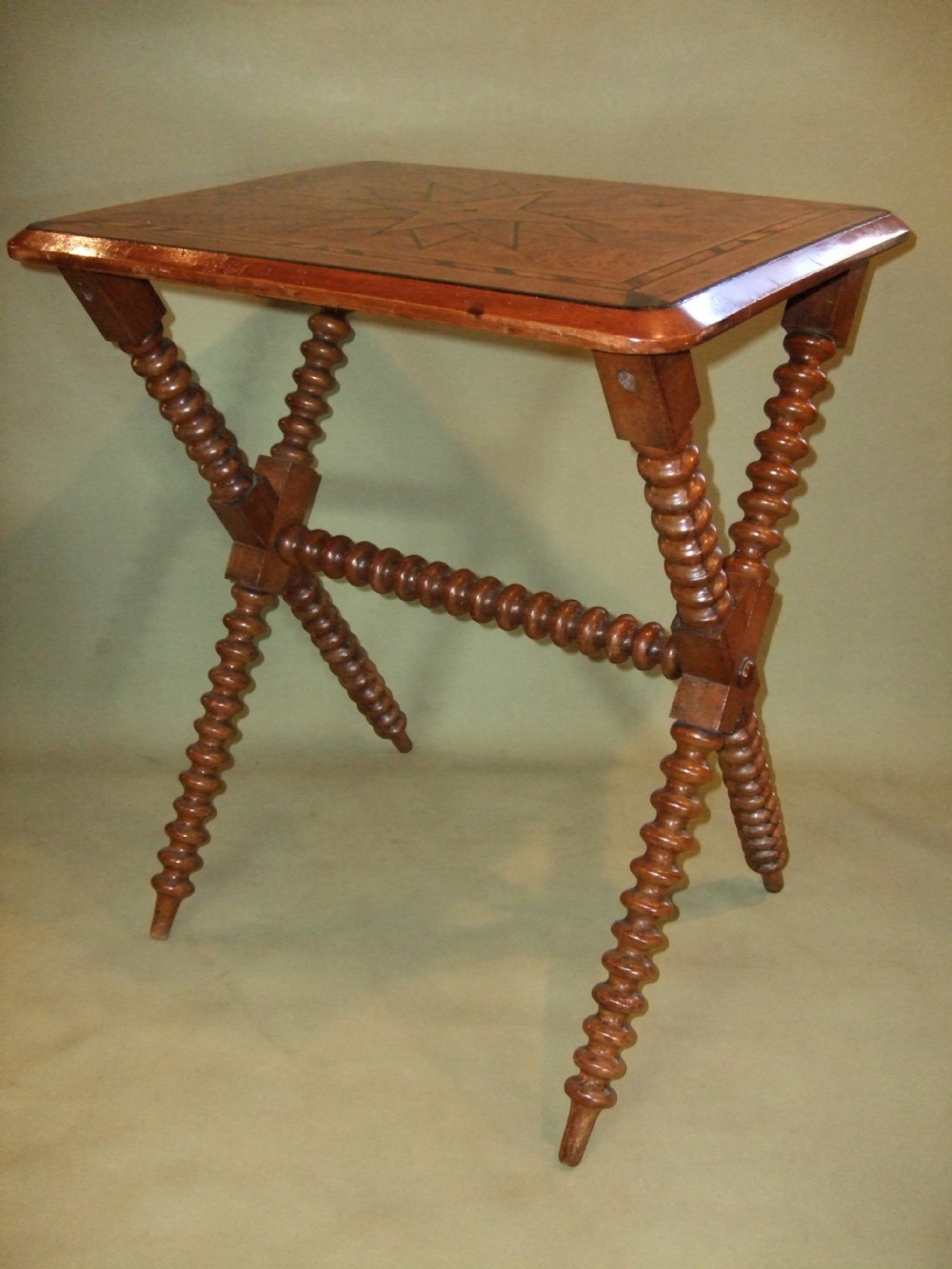 victorian walnut inlaid occasional table on bobbin turned legs