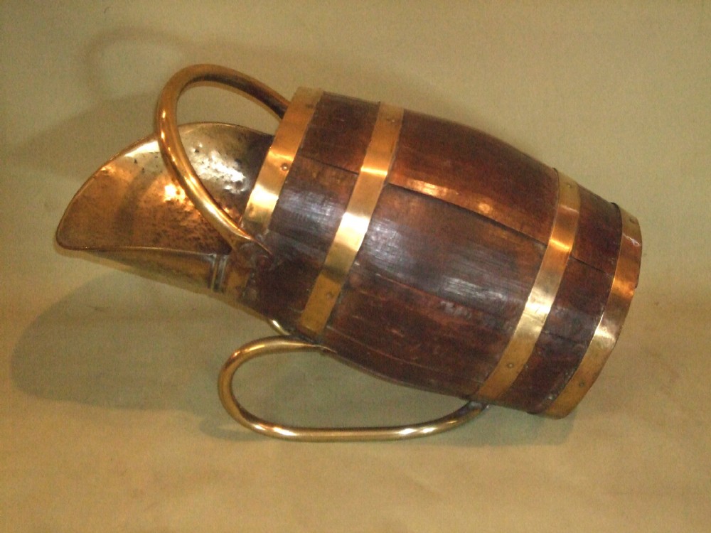 19thc brass oak coopered coal or log scuttle