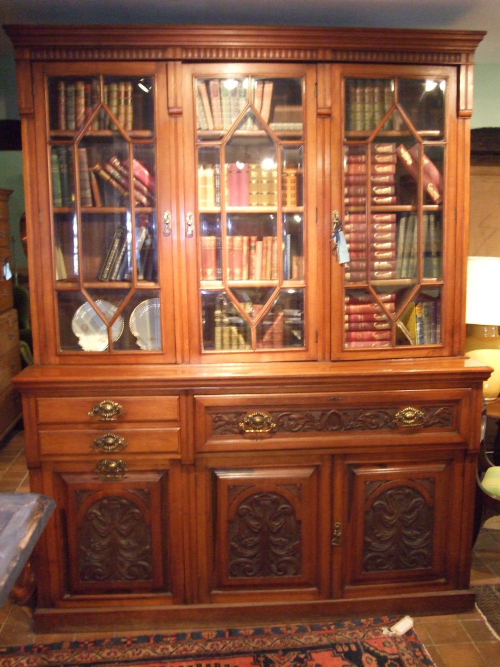 late victorian walnut secretaire library bookcase