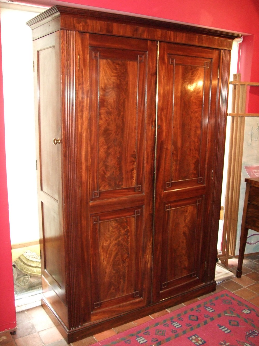 rare george 3rd mahogany wardrobe with side doors for extra hanging space