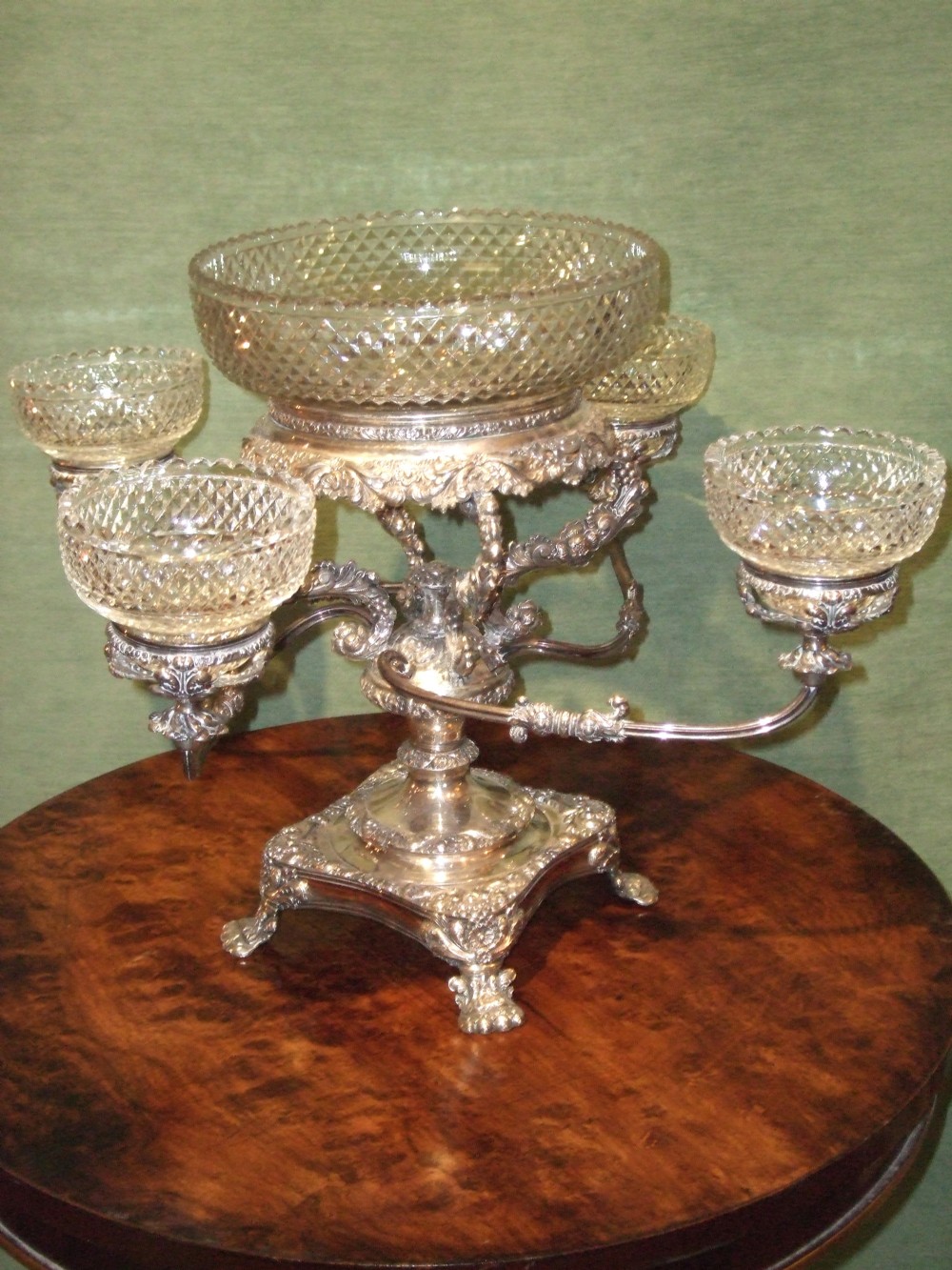 fine quality sheffield plate crystal table centre 19thc