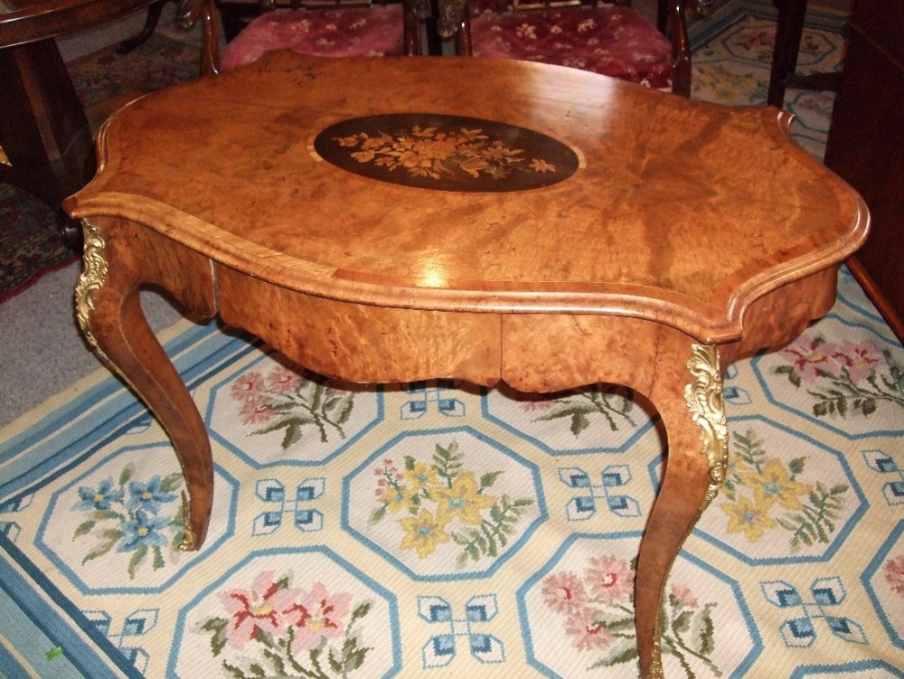 fine 19thc inlaid walnut centre table with drawer ormolu mounts