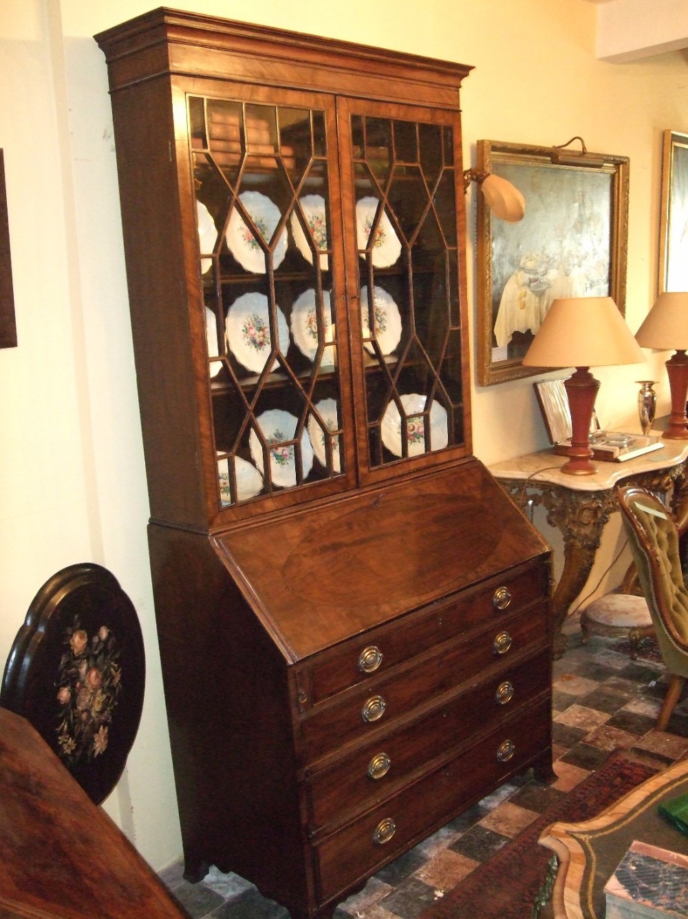 george 3rd inlaid mahogany bureau bookcase with secret compartments
