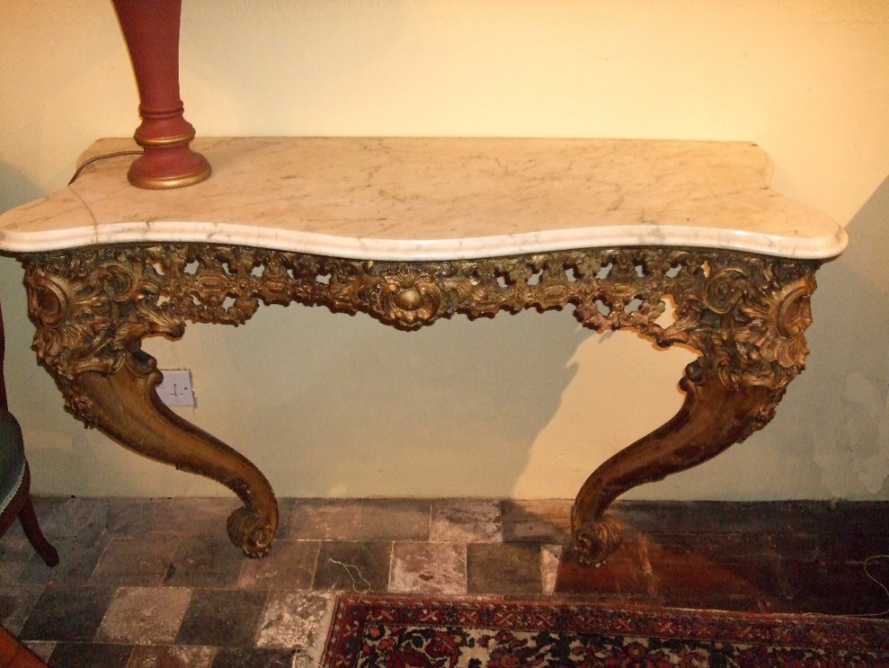 victorian giltwood gesso marble top console table