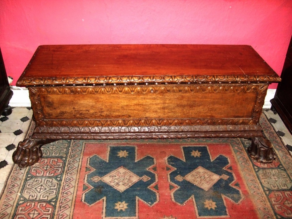 early 18thc walnut italian casson coffer with carved feet candle box