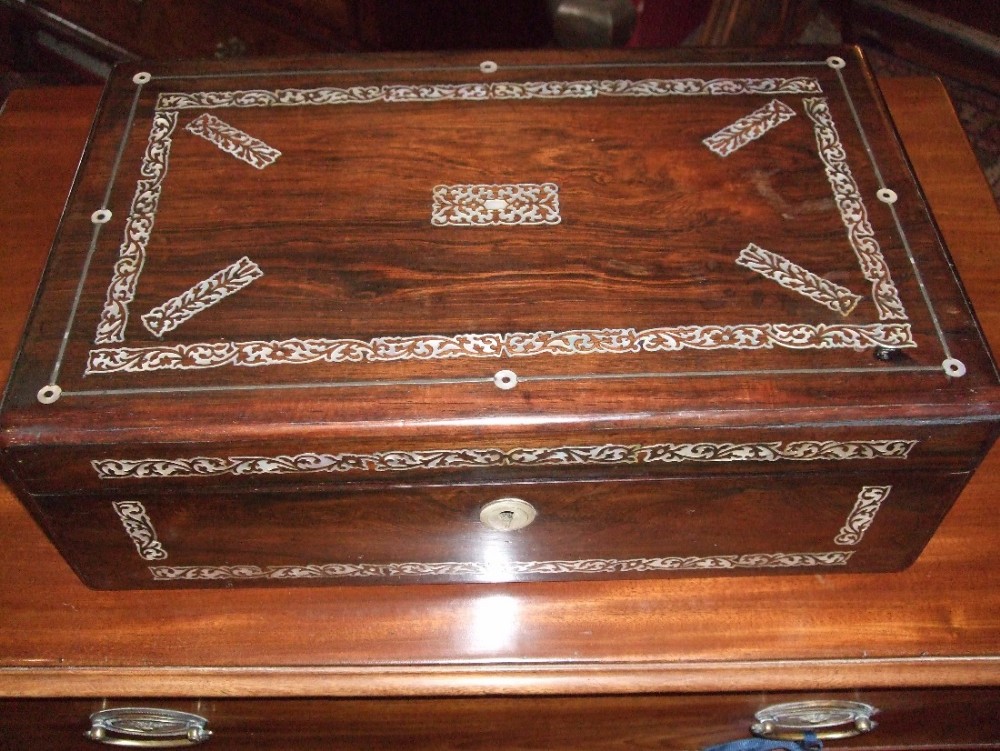 victorian rosewood writing slope inlaid with mother of pearl