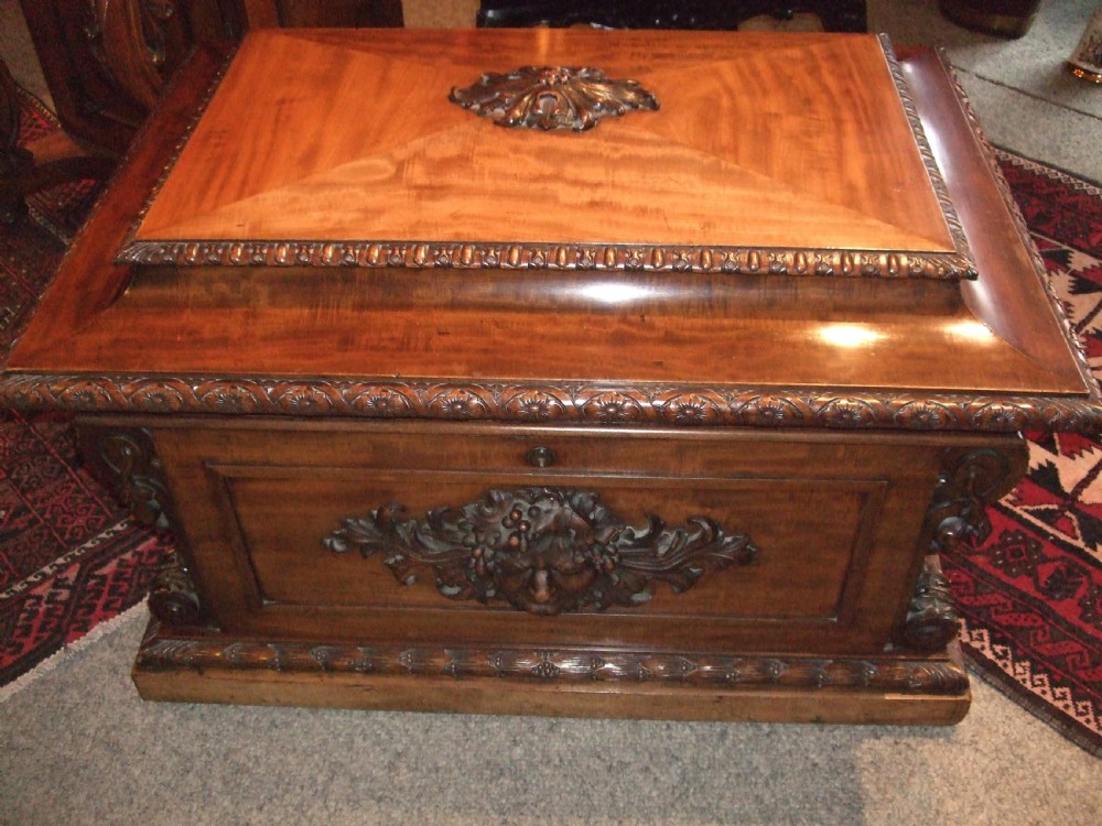 george 3rd mahogany cellarette with carved bacchanalian details
