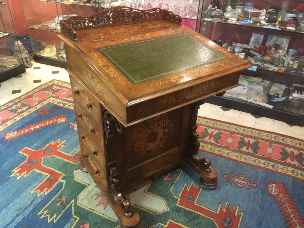 fine quality victorian walnut davenport with superb marquetry inlay