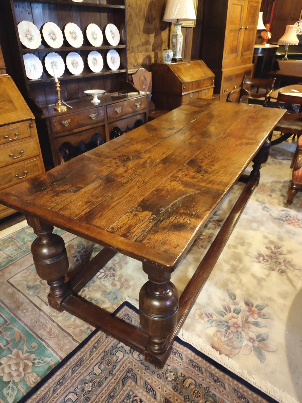 18thc oak refrectory dining table with cup cover legs