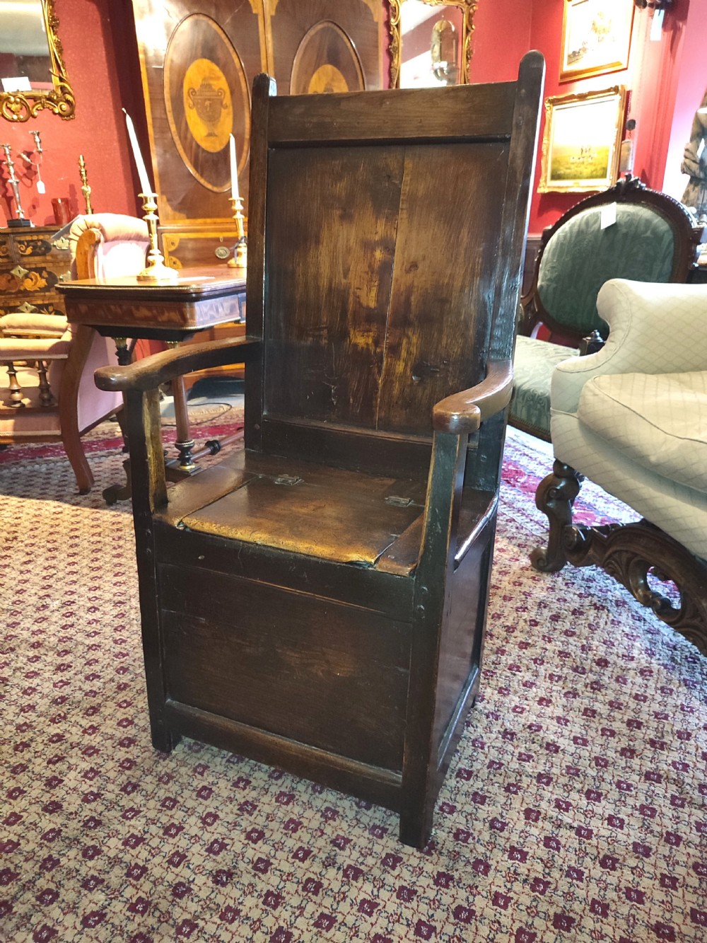 late 17thc oak fruitwood box seat arm chair