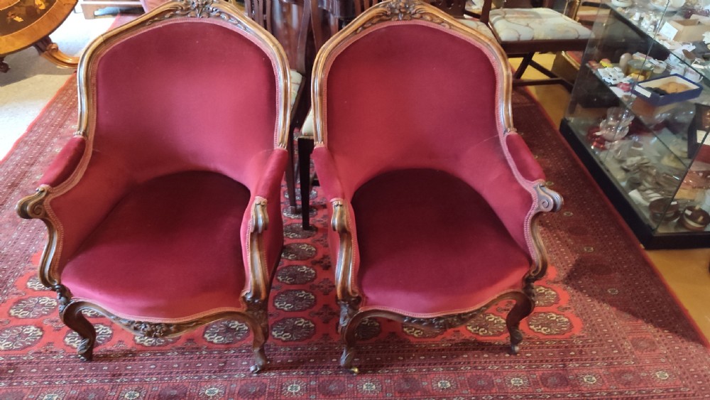 pair of french mid 19thc walnut armchairs