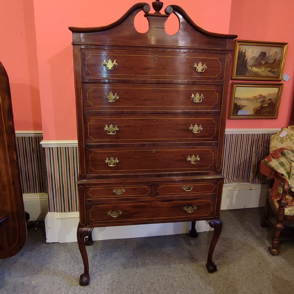 19thc american philidelphia style mahogany chest on stand with line inlay