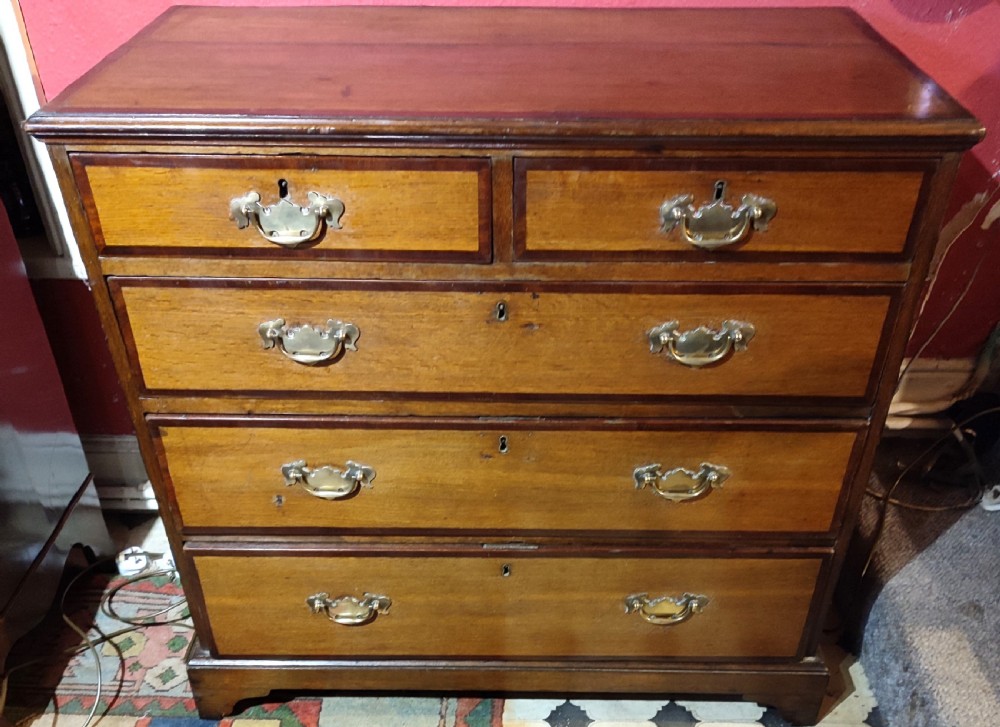 18thc oak mahogany banded chest of drawers