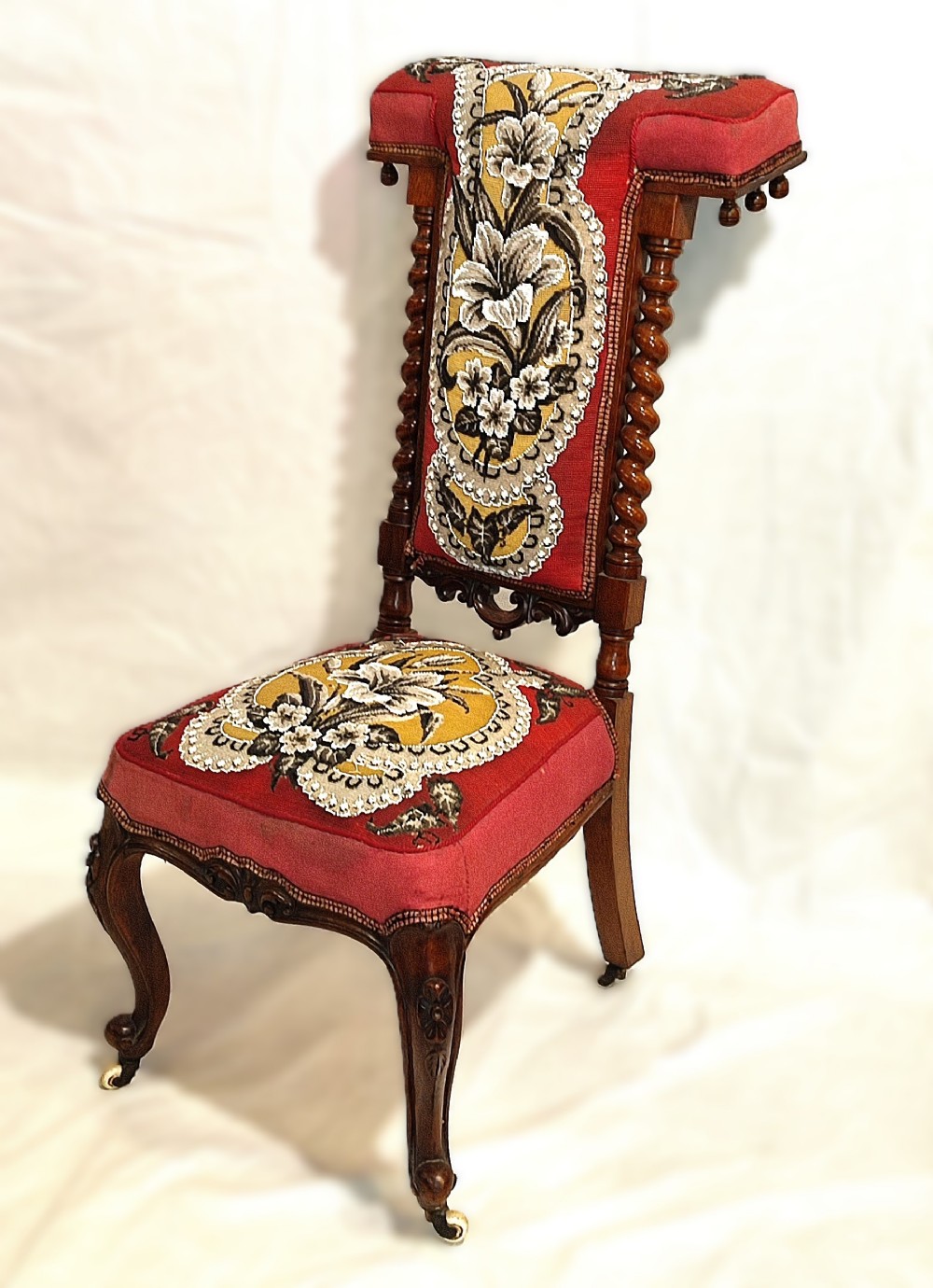 victorian prie dieu walnut original beadwork upholstery