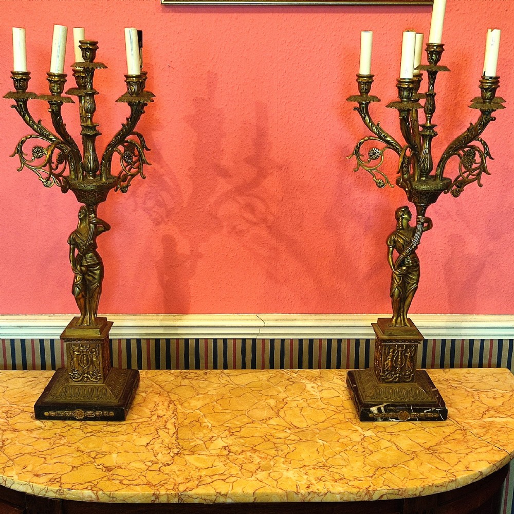 pair of early 20thc gilt metal candelabra