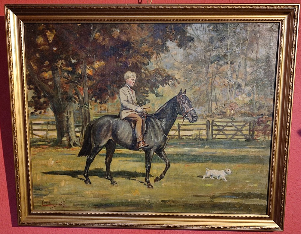 boy on horseback oil on canvas molly maurice lathamsigned 46