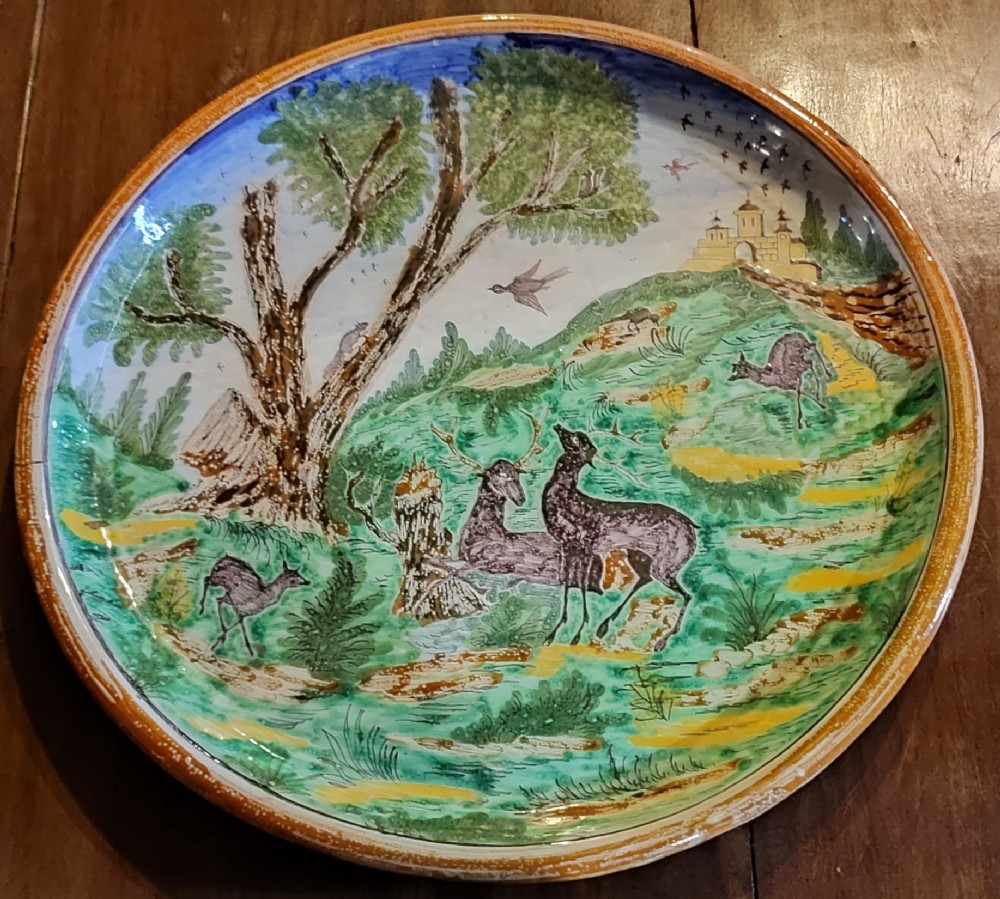 early 19thc tin glazed renaissance style charger