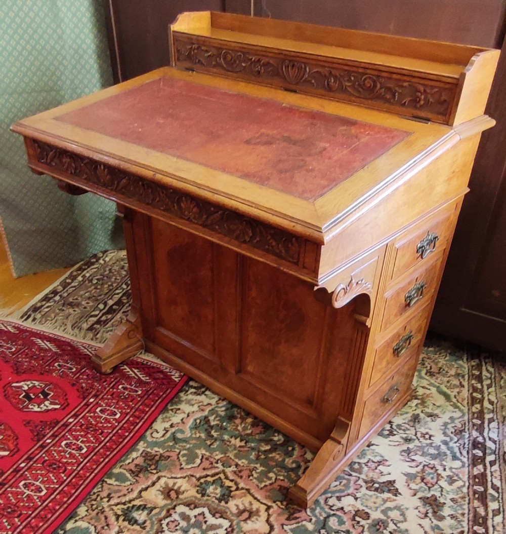 19thc pollard oak davenport desk with drawers both sides