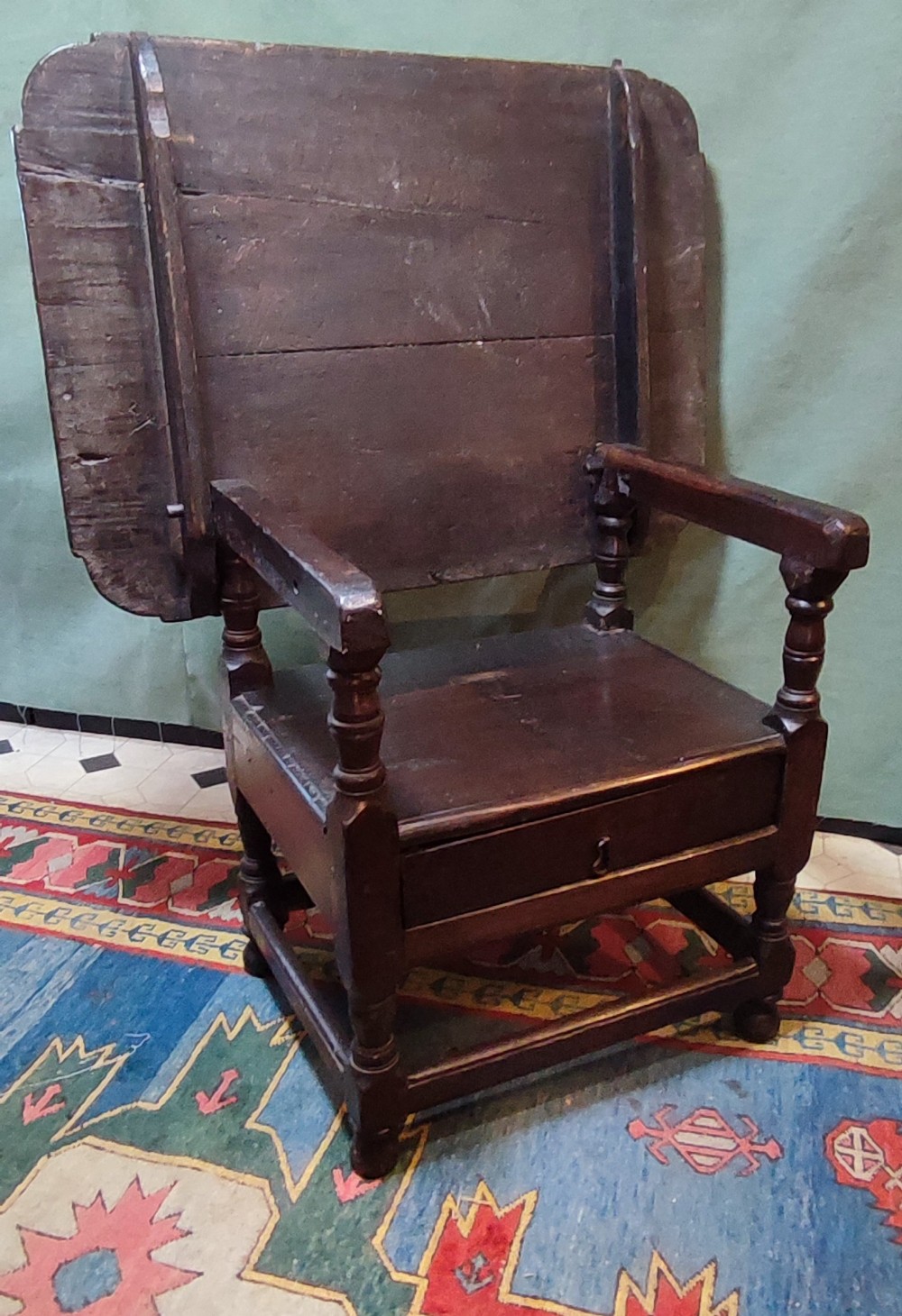 late 17thc oak monks bench with drawer