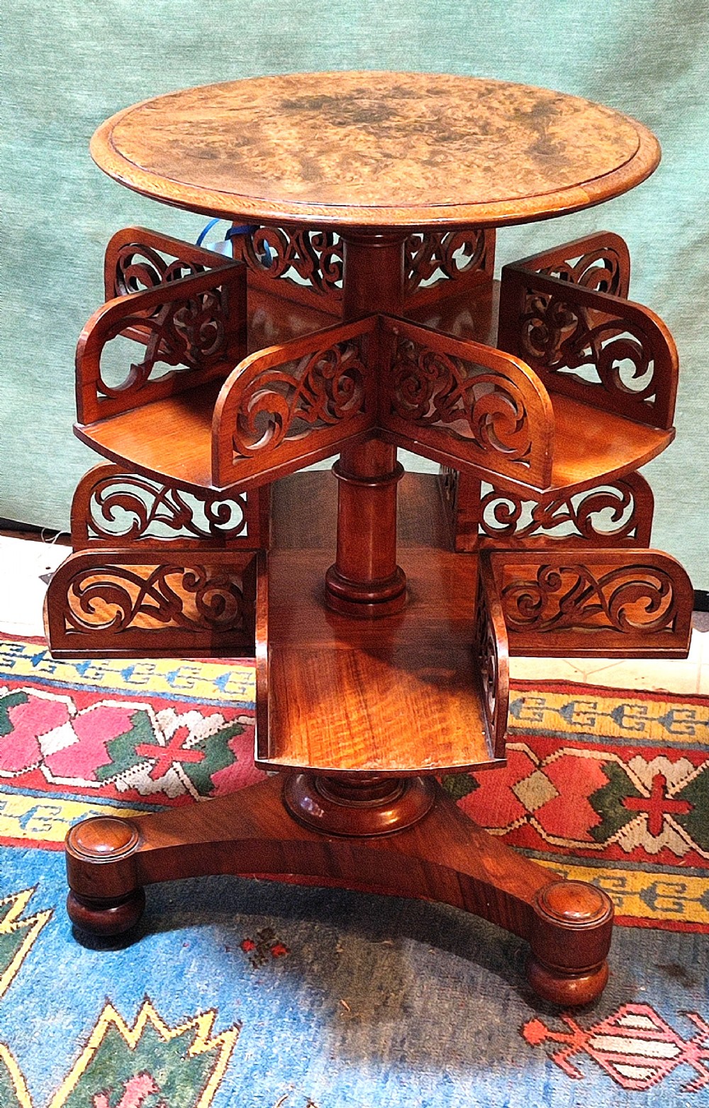 19thc walnut burr walnut revolving book case